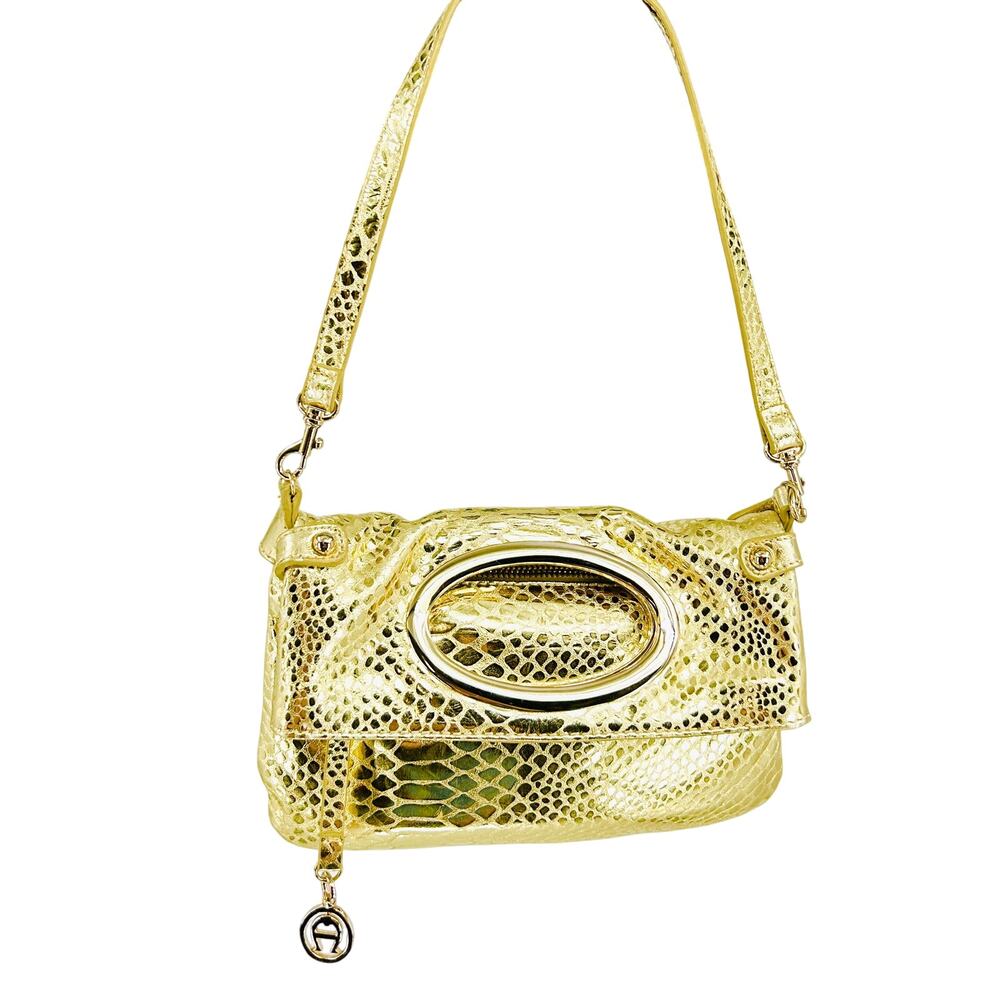 Vintage Y2K Etienne Aigner Gold Genuine Leather Glam Cutout Baguette Bag